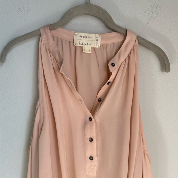 Nicole Miller Artelier Pink Silk Cold Shoulder Blouse Women's Large - Picture 7 of 9